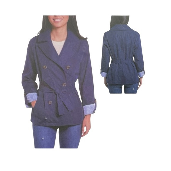 Weatherproof Blue Trench Coat with Belted Waist Size: S - Picture 1 of 8